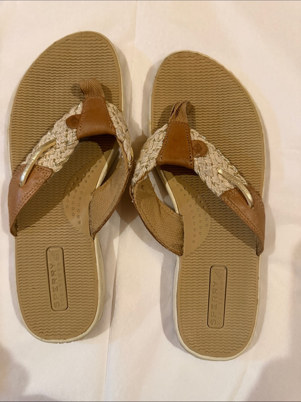 Sperry Braided Tan and Cream Thong Sandals for Women